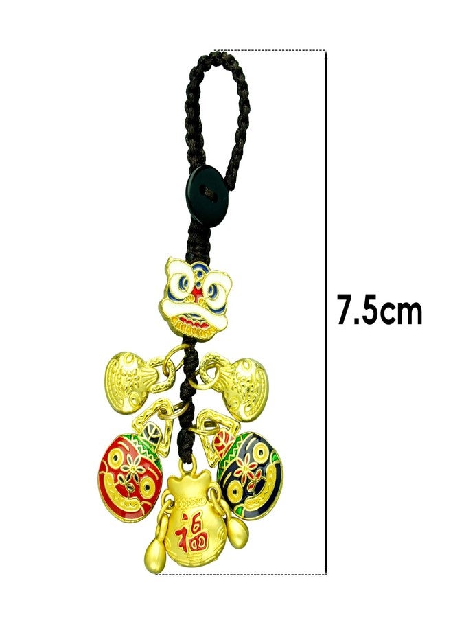 مجموعة سلاسل مفاتيح CNYTPE الصينية للحظ السعيد - ديكور معلق على طراز فنغ شوي مع عملات معدنية، قرع، قفل فو، إله الثروة ورموز ميمونة (تميمة حيوانات العائلة والحظ) - Image 2